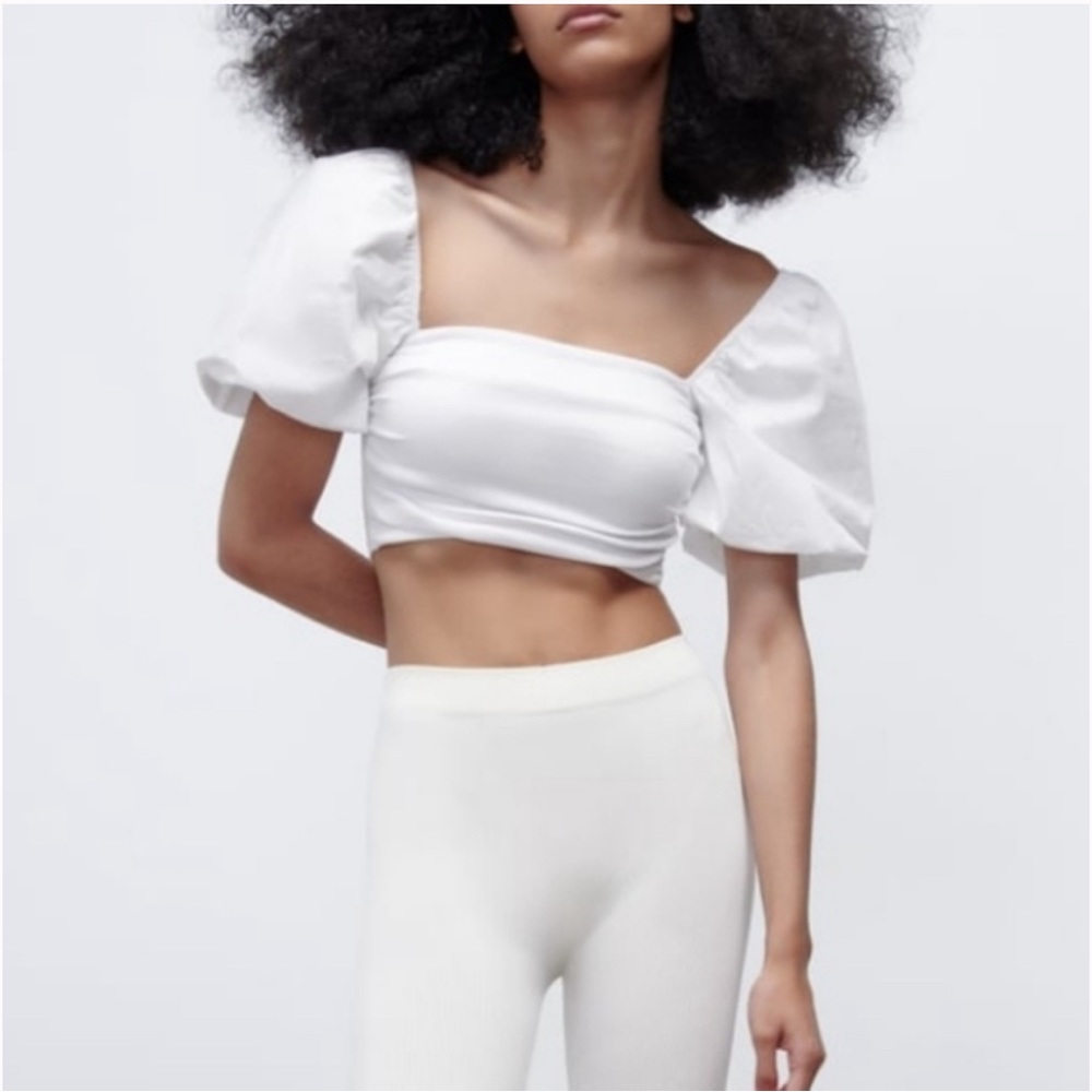 Zara ribbed puffer sleeve top NWT SMALL